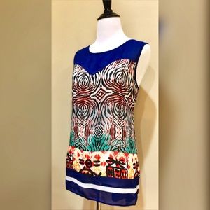 Nichiie Tribal Abstract Print Semi Sheer Tank Top